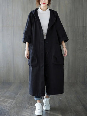 Women's Oversized Water-Repellent Hooded Trench Coat | Frieda in Black - Juana Fashion
