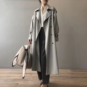 Women's Long Water-Repellent Double-Breasted Trench Coat | Marlene in Gray - Juana Fashion