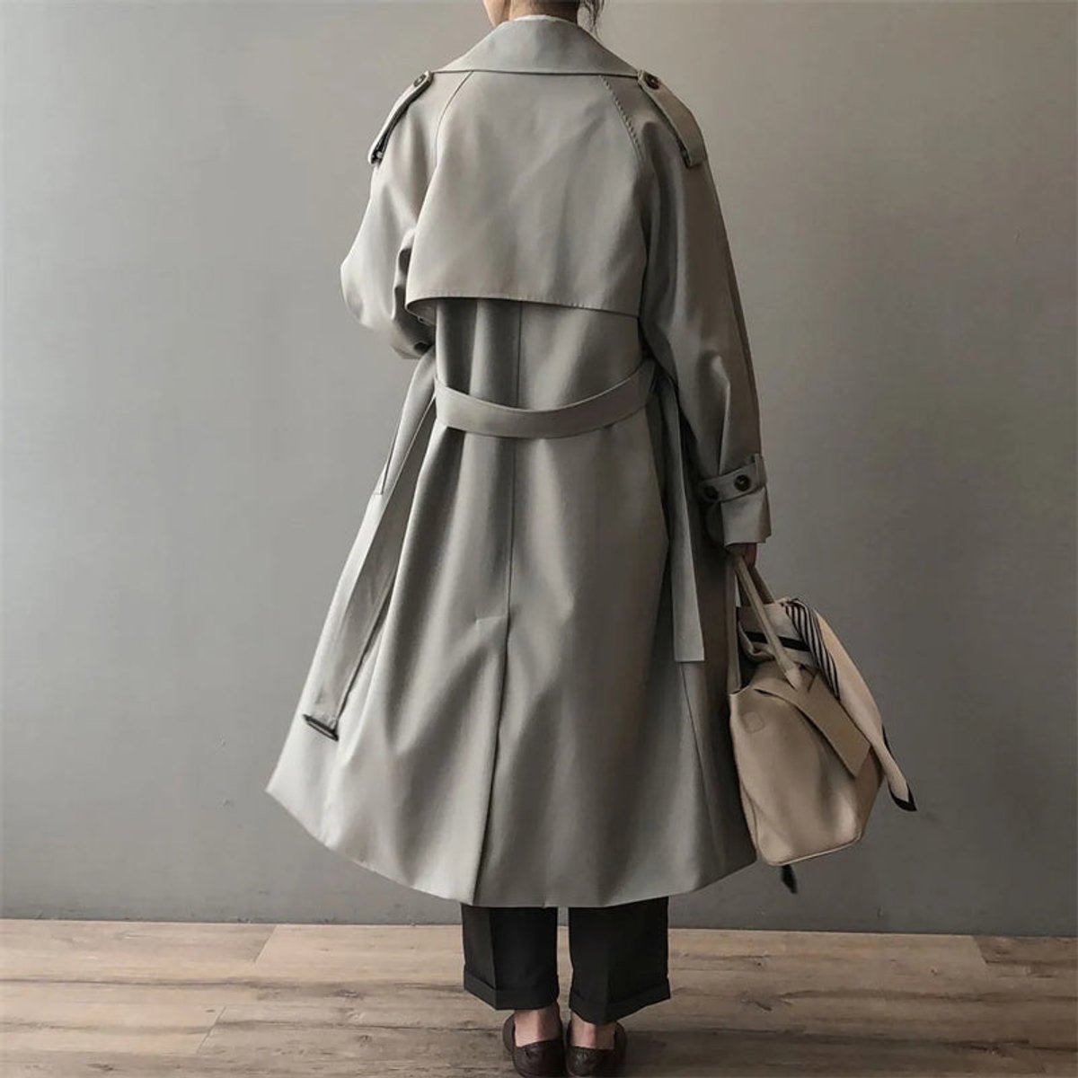 Women's Long Water-Repellent Double-Breasted Trench Coat | Marlene in Gray - Juana Fashion