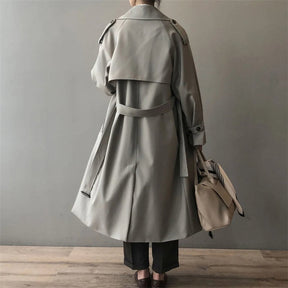Women's Long Water-Repellent Double-Breasted Trench Coat | Marlene in Gray - Juana Fashion