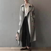 Women's Long Water-Repellent Double-Breasted Trench Coat | Marlene in Gray - Juana Fashion