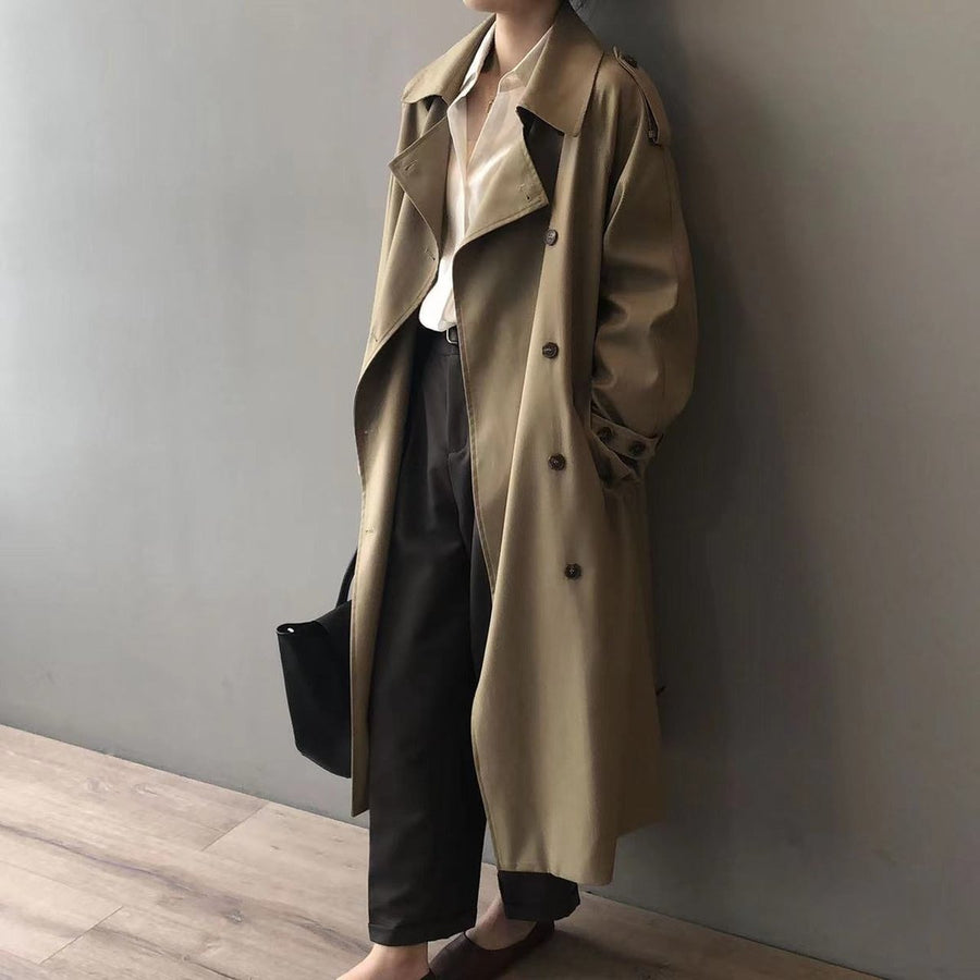 Women's Long Water-Repellent Double-Breasted Trench Coat | Marlene in Gray - Juana Fashion