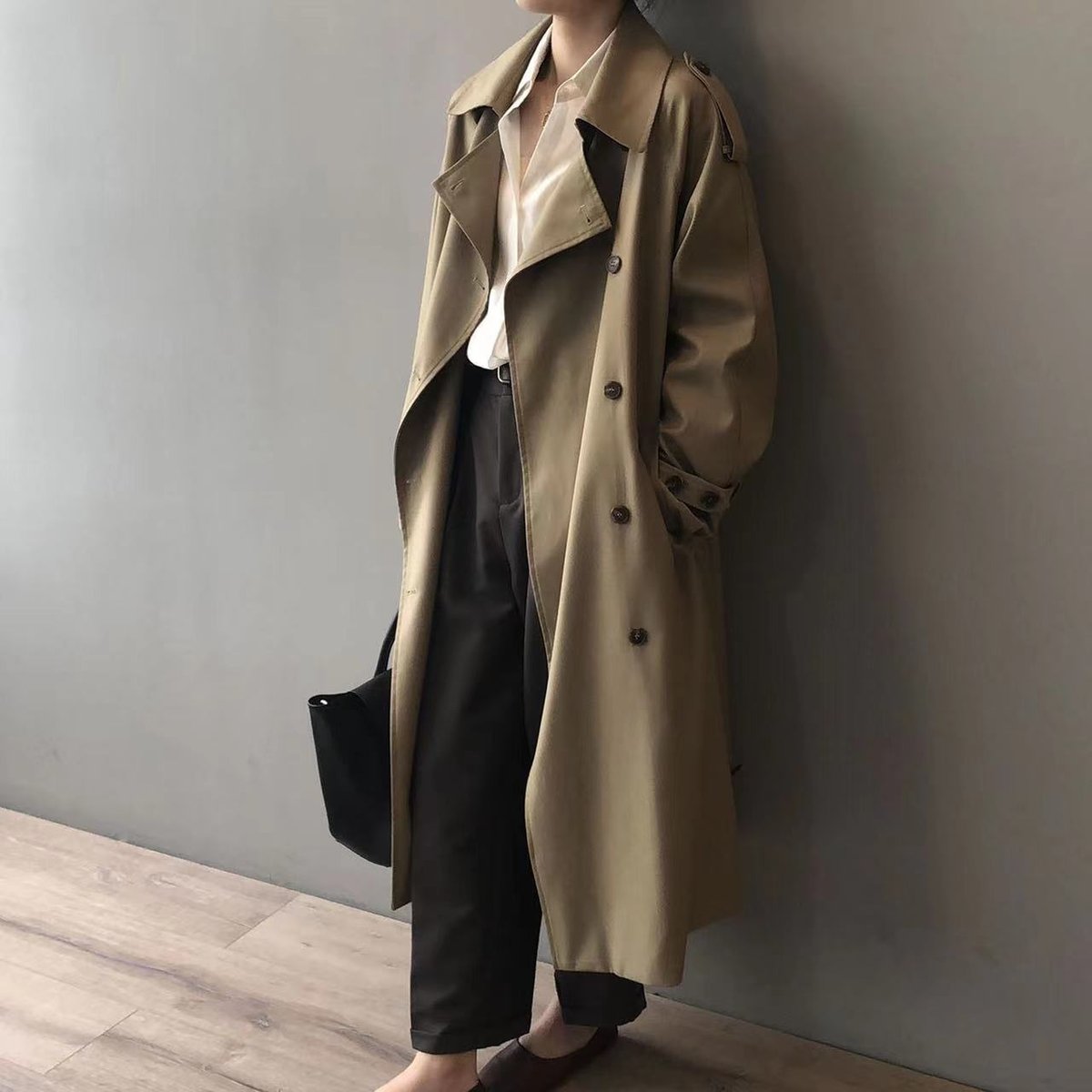 Women's Long Water-Repellent Double-Breasted Trench Coat | Marlene in Gray - Juana Fashion