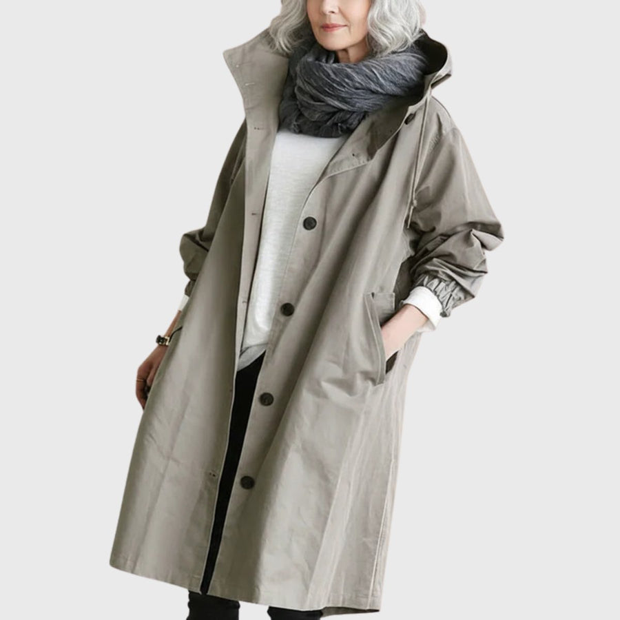 Women's Water-Repellent Hooded Trench Coat | Clara in Gray - Juana Fashion
