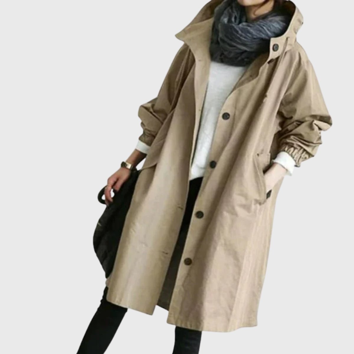 Women's Water-Repellent Hooded Trench Coat | Clara in Gray - Juana Fashion