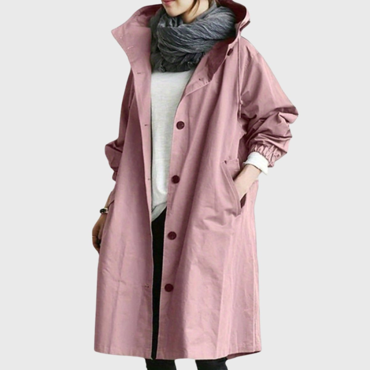 Women's Water-Repellent Hooded Trench Coat | Clara in Gray - Juana Fashion