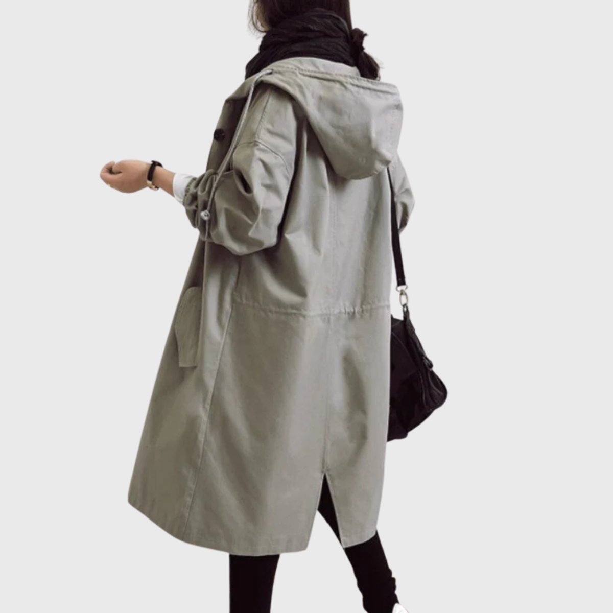 Women's Water-Repellent Hooded Trench Coat | Clara in Gray - Juana Fashion