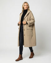 Women's Long Wind-Resistant Hooded Trench Coat | Annika in Beige - Juana Fashion