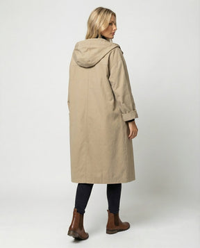 Women's Long Wind-Resistant Hooded Trench Coat | Annika in Beige - Juana Fashion