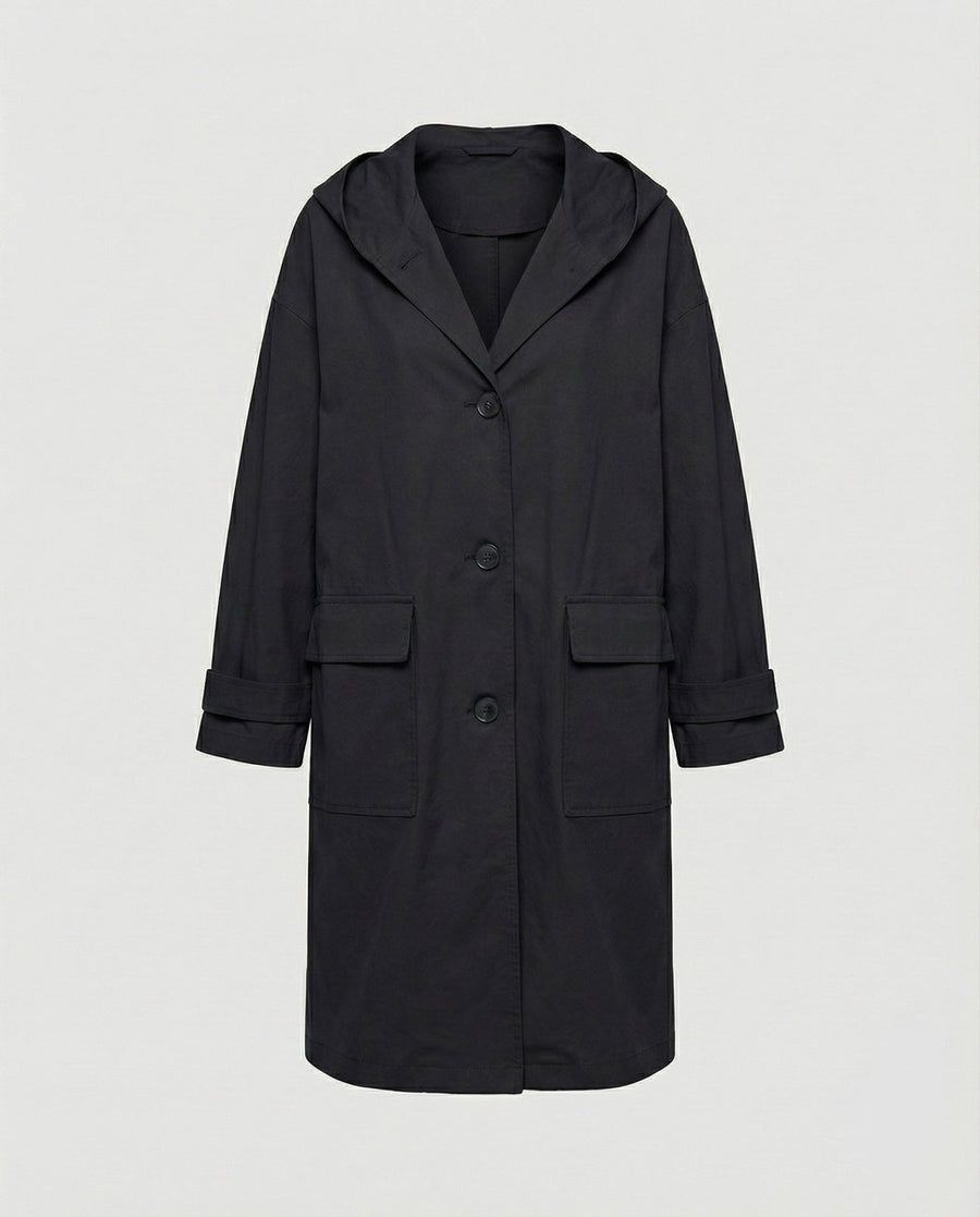 Women's Long Wind-Resistant Hooded Trench Coat | Annika in Beige - Juana Fashion