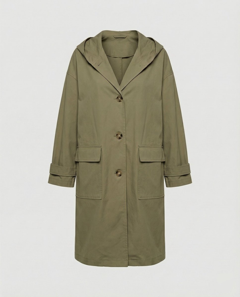 Women's Long Wind-Resistant Hooded Trench Coat | Annika in Beige - Juana Fashion