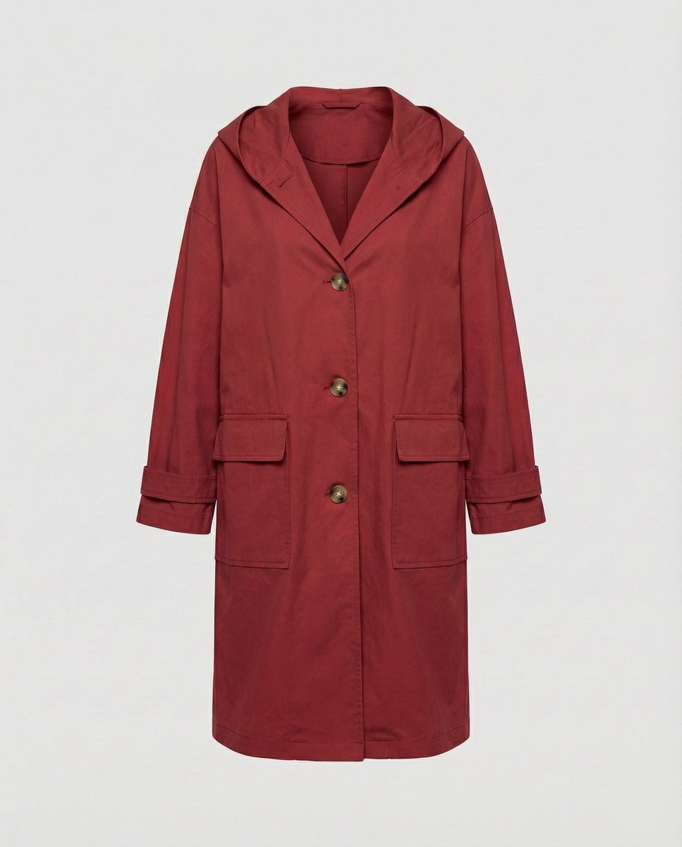 Women's Long Wind-Resistant Hooded Trench Coat | Annika in Beige - Juana Fashion