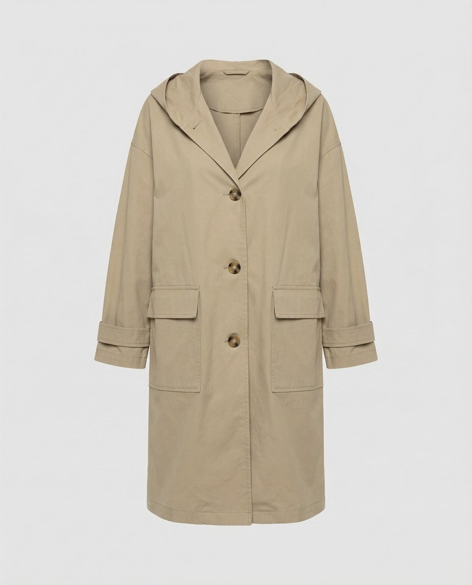 Women's Long Wind-Resistant Hooded Trench Coat | Annika in Black - Juana Fashion