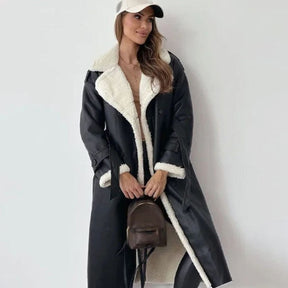 Women's Double-Breasted Faux Leather Coat | Elfriede in Brown - Juana Fashion