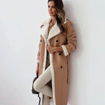 Women's Double-Breasted Faux Leather Coat | Elfriede in Brown - Juana Fashion