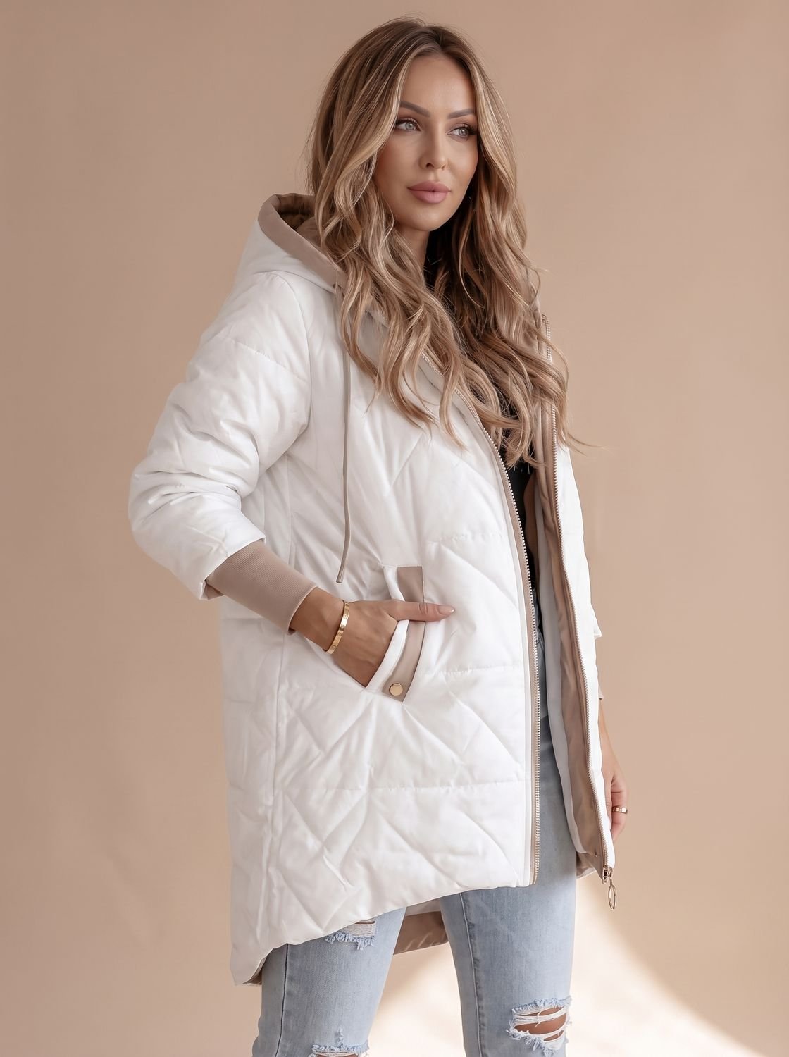 Women's Long Hooded Winter Coat | Johanna in White - Juana Fashion