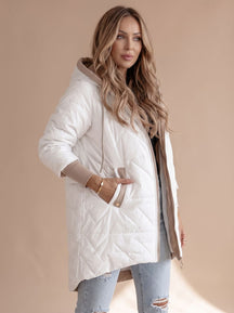 Women's Long Hooded Winter Coat | Johanna in White - Juana Fashion