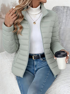 Women's Quilted Stand-Collar Coat | Sophie in Khaki - Juana Fashion