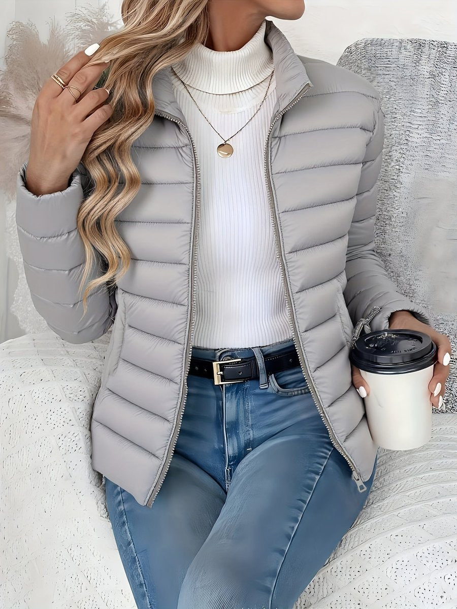Women's Quilted Stand-Collar Coat | Sophie in Khaki - Juana Fashion