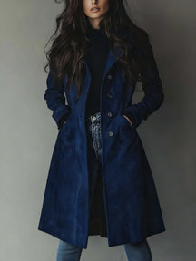 Women's Long Tailored Double-Breasted Trench Coat | Luisa in Brown - Juana Fashion