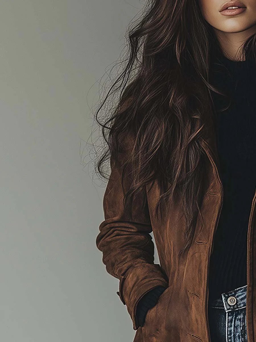 Women's Long Tailored Double-Breasted Trench Coat | Luisa in Brown - Juana Fashion