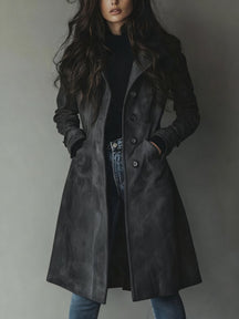 Women's Long Tailored Double-Breasted Trench Coat | Luisa in Brown - Juana Fashion