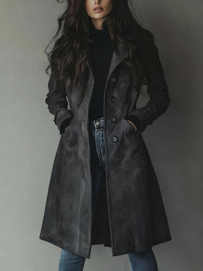 Women's Long Tailored Double-Breasted Trench Coat | Luisa in Brown - Juana Fashion