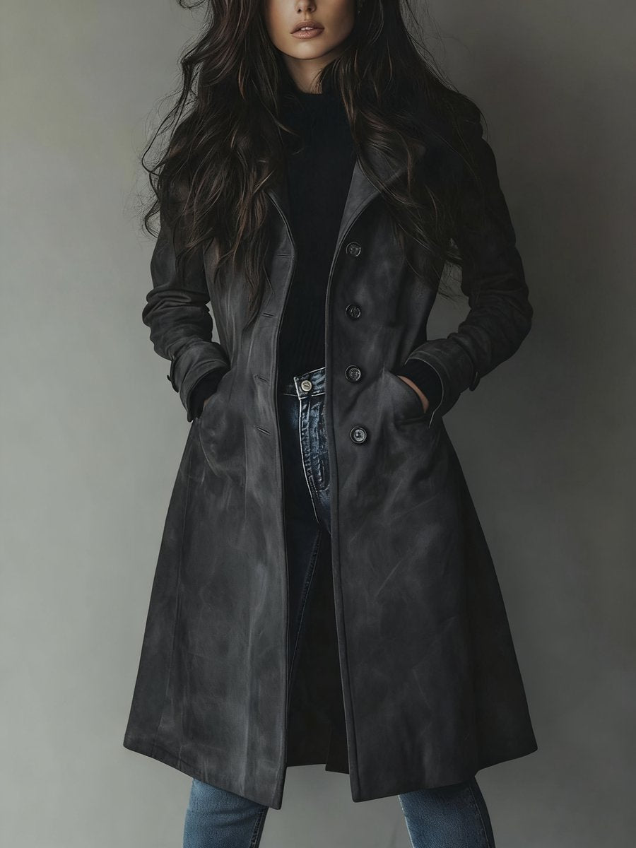 Women's Long Tailored Double-Breasted Trench Coat | Luisa in Brown - Juana Fashion