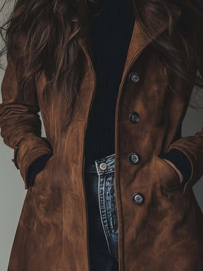 Women's Long Tailored Double-Breasted Trench Coat | Luisa in Brown - Juana Fashion