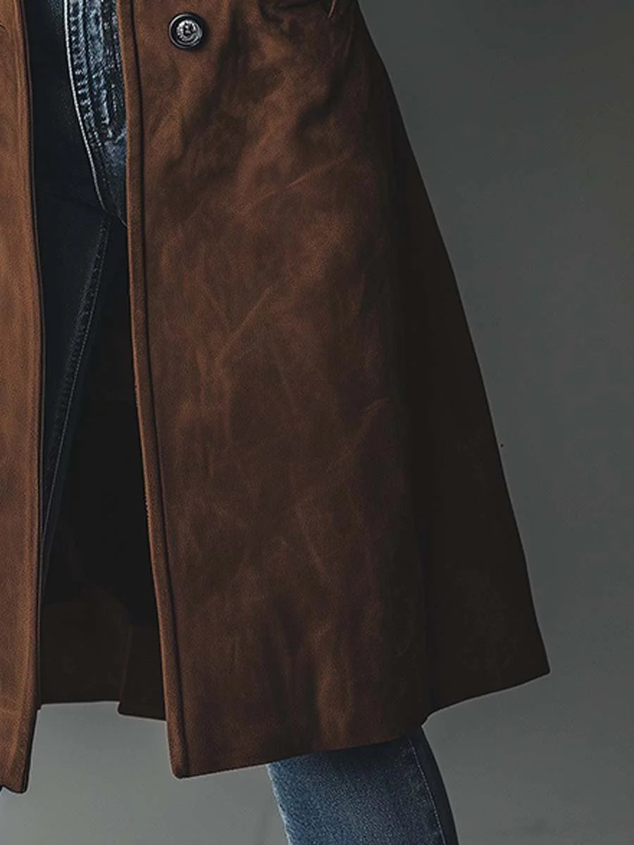 Women's Long Tailored Double-Breasted Trench Coat | Luisa in Dark Blue - Juana Fashion
