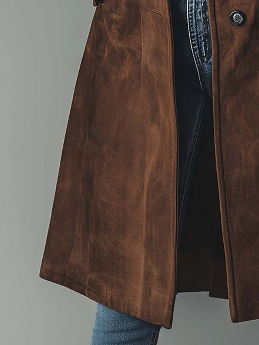 Women's Long Tailored Double-Breasted Trench Coat | Luisa in Dark Blue - Juana Fashion