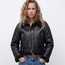 Women's Reversible Shearling-Look Bomber Jacket | Elfriede in Brown - Juana Fashion
