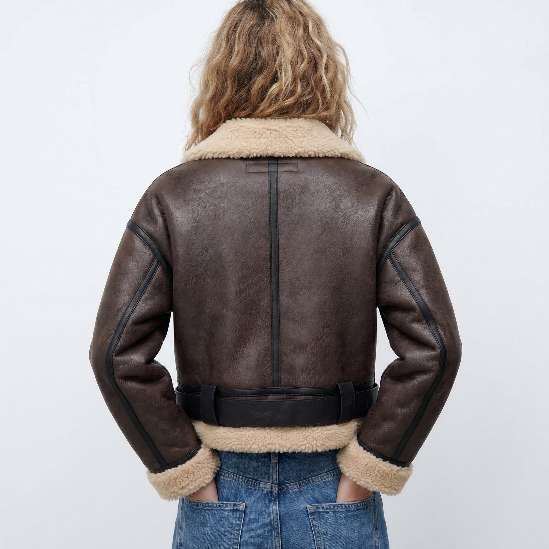 Women's Reversible Shearling-Look Bomber Jacket | Elfriede in Brown - Juana Fashion