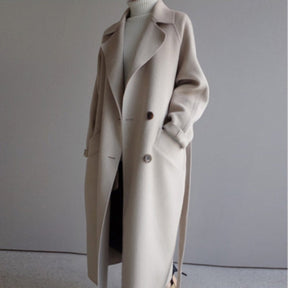 Women's Double-Breasted Wool-Blend Coat | Frieda in Cream White - Juana Fashion