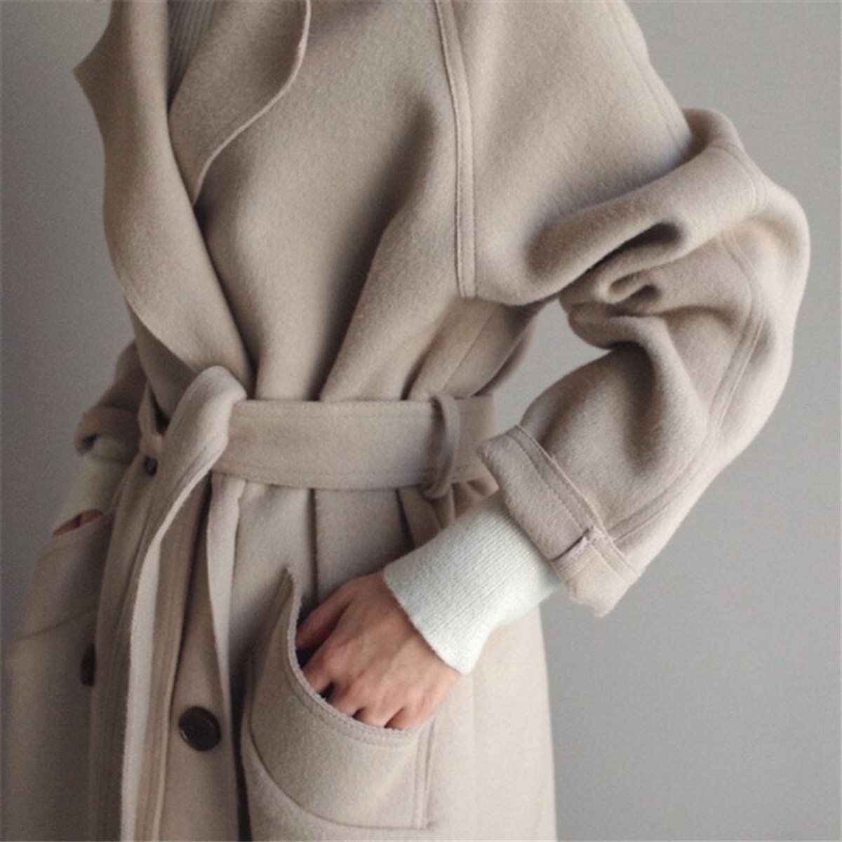 Women's Double-Breasted Wool-Blend Coat | Frieda in Cream White - Juana Fashion