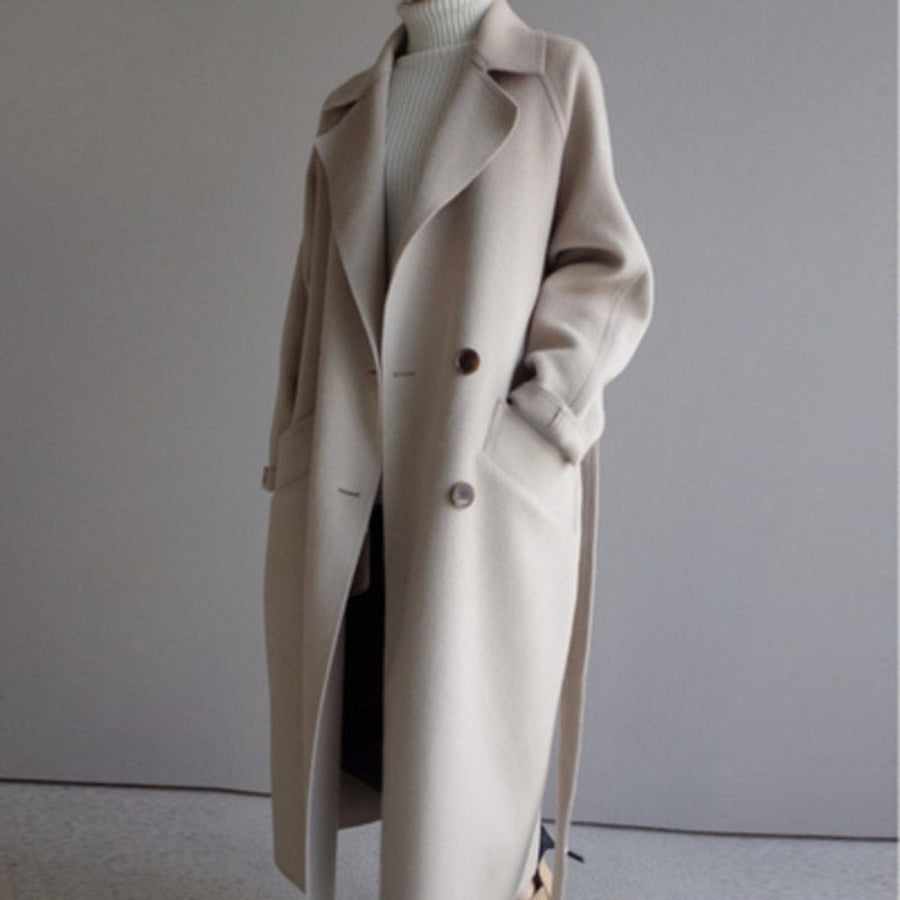 Women's Double-Breasted Wool-Blend Coat | Frieda in Cream White - Juana Fashion