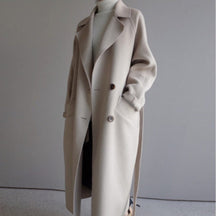 Women's Double-Breasted Wool-Blend Coat | Frieda in Cream White - Juana Fashion