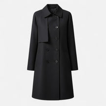 Women's Double-Breasted Wool-Blend Midi Trench Coat | Clara in Black - Juana Fashion