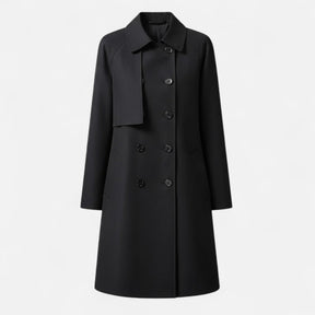 Women's Double-Breasted Wool-Blend Midi Trench Coat | Clara in Black - Juana Fashion