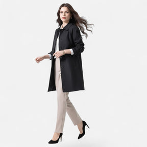 Women's Double-Breasted Wool-Blend Midi Trench Coat | Clara in Black - Juana Fashion