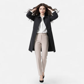 Women's Double-Breasted Wool-Blend Midi Trench Coat | Clara in Black - Juana Fashion