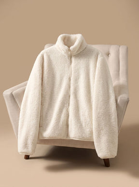Women's Oversized Stand-Collar Fleece Jacket | Annika in Beige - Juana Fashion