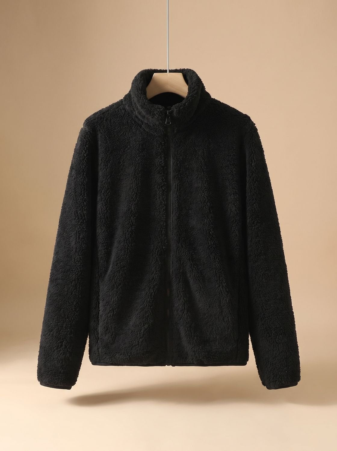 Women's Oversized Stand-Collar Fleece Jacket | Annika in Black - Juana Fashion