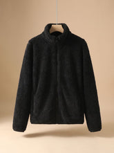 Women's Oversized Stand-Collar Fleece Jacket | Annika in Black - Juana Fashion