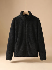 Women's Oversized Stand-Collar Fleece Jacket | Annika in Black - Juana Fashion
