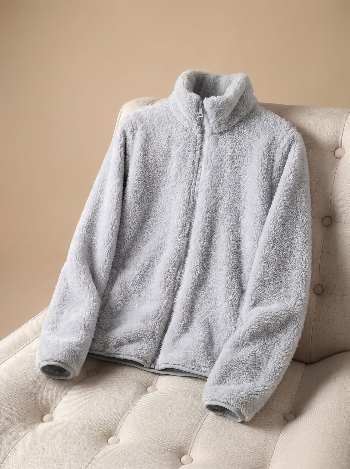 Women's Oversized Stand-Collar Fleece Jacket | Annika in Black - Juana Fashion