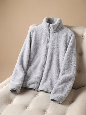 Women's Oversized Stand-Collar Fleece Jacket | Annika in Black - Juana Fashion