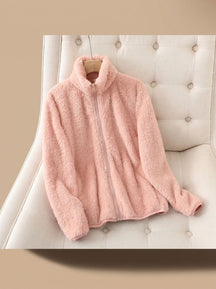 Women's Oversized Stand-Collar Fleece Jacket | Annika in Black - Juana Fashion