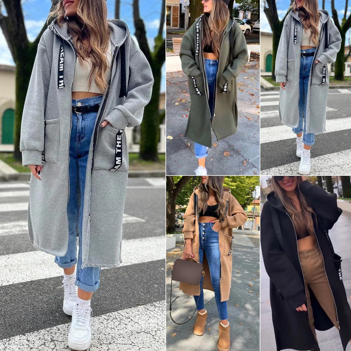 Women's Long Oversized Hooded Coat | Marlene in Khaki - Juana Fashion
