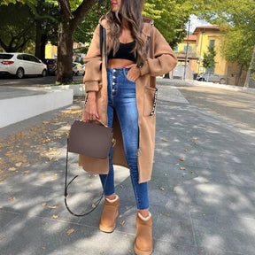 Women's Long Oversized Hooded Coat | Marlene in Khaki - Juana Fashion